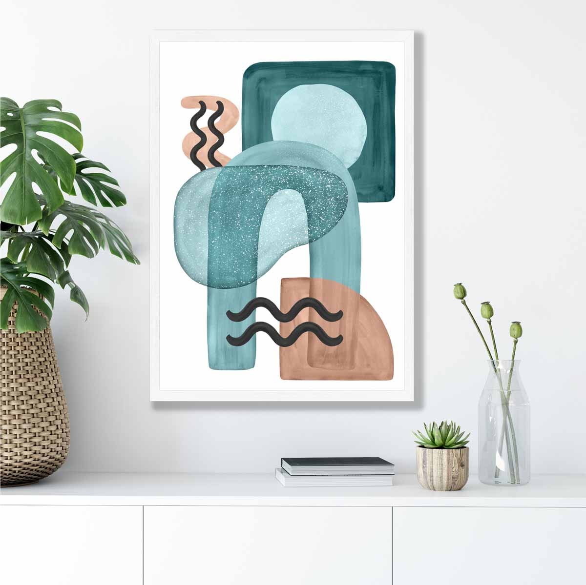 Abstract Aqua Blue and Beige Wall Art Poster No 3