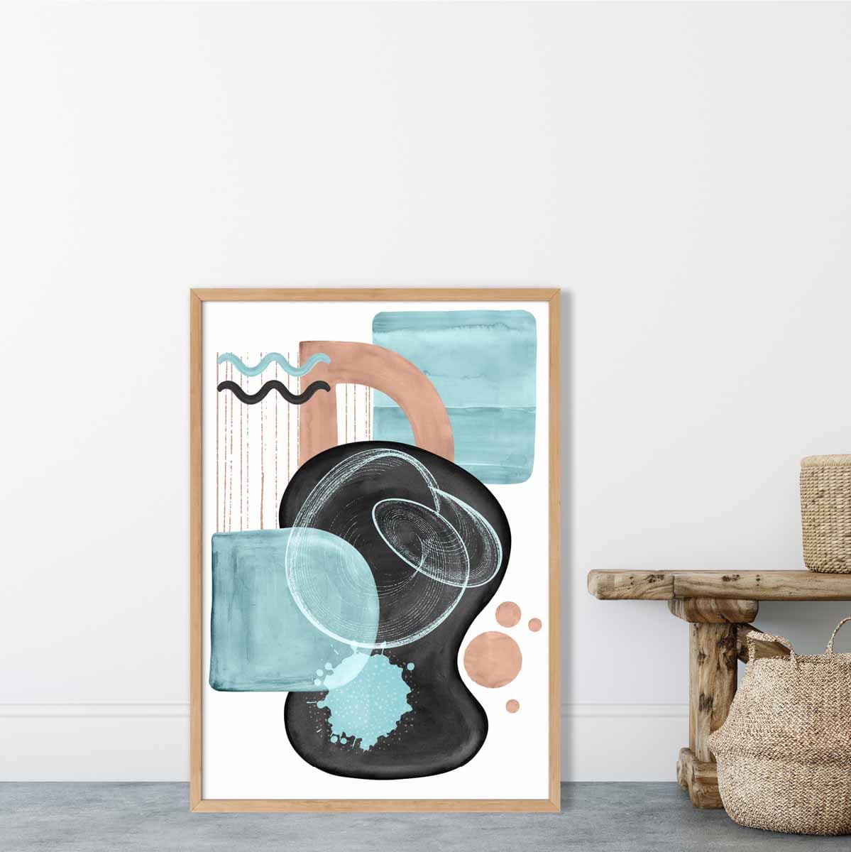 Abstract Aqua Blue and Beige Wall Art Poster No 5