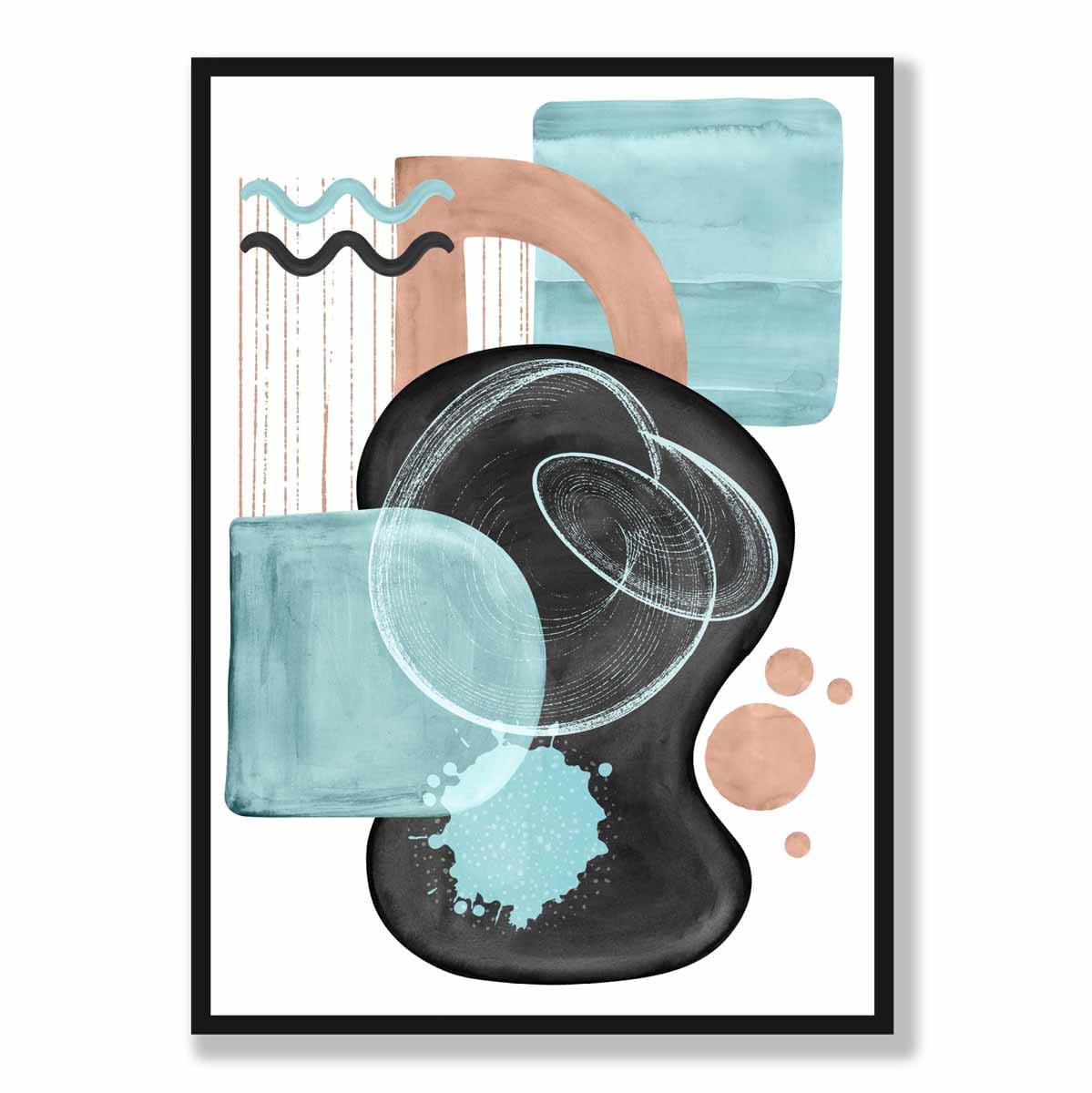 Abstract Aqua Blue and Beige Wall Art Poster No 5