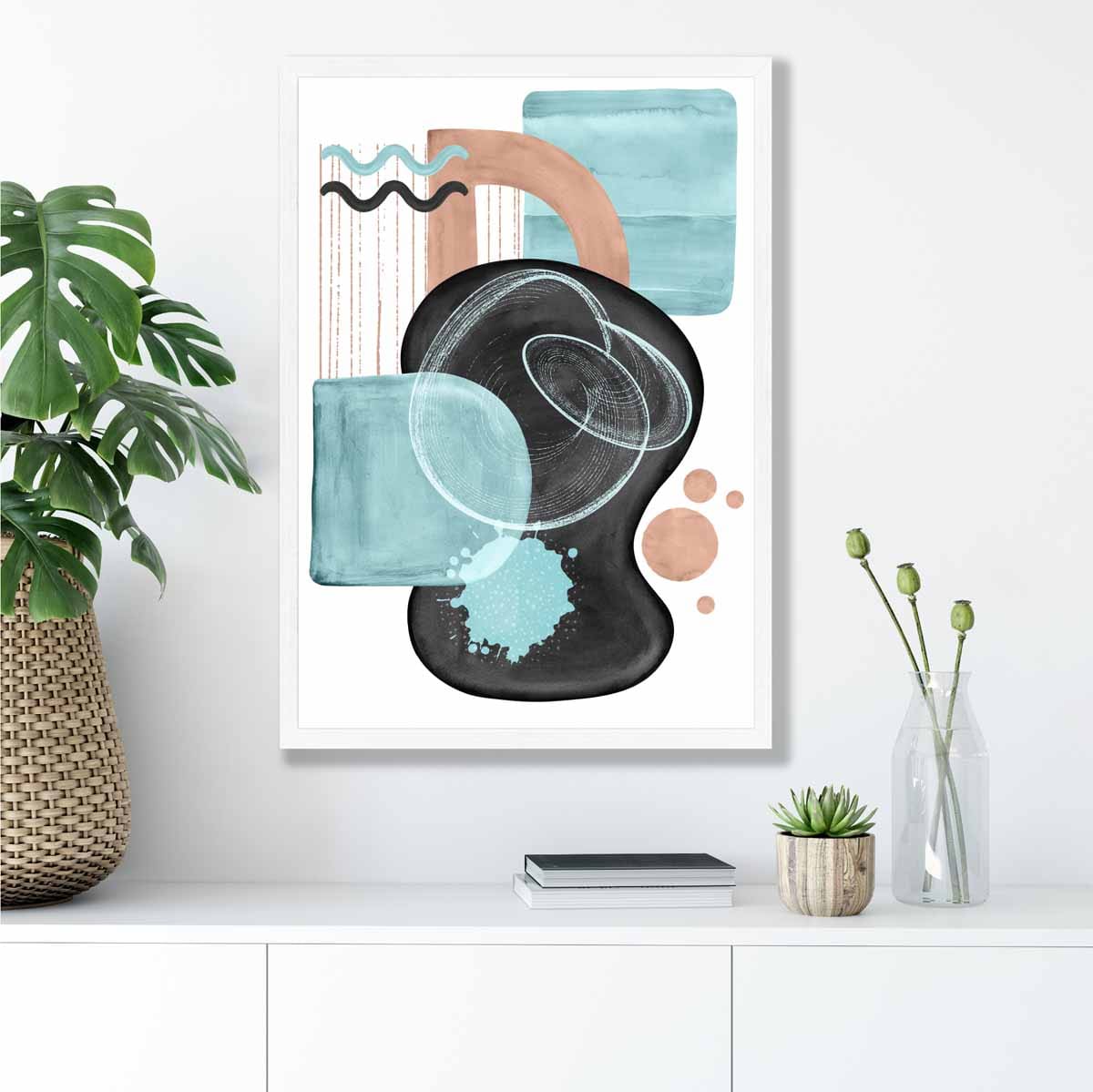 Abstract Aqua Blue and Beige Wall Art Poster No 5
