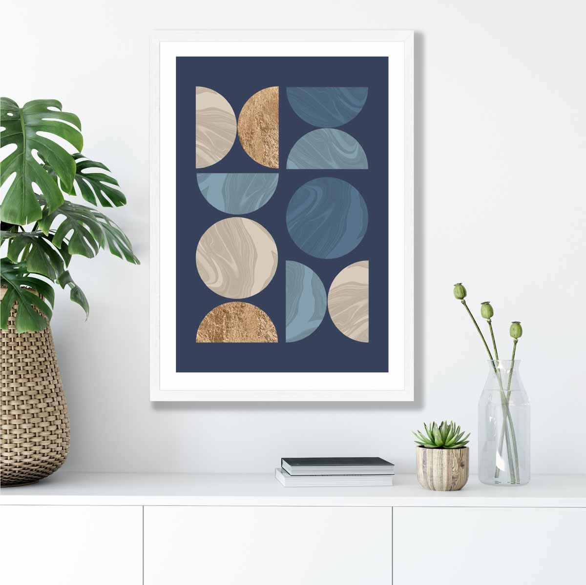 Mid Century Modern Geometric in Blue Gold and Beige No 1