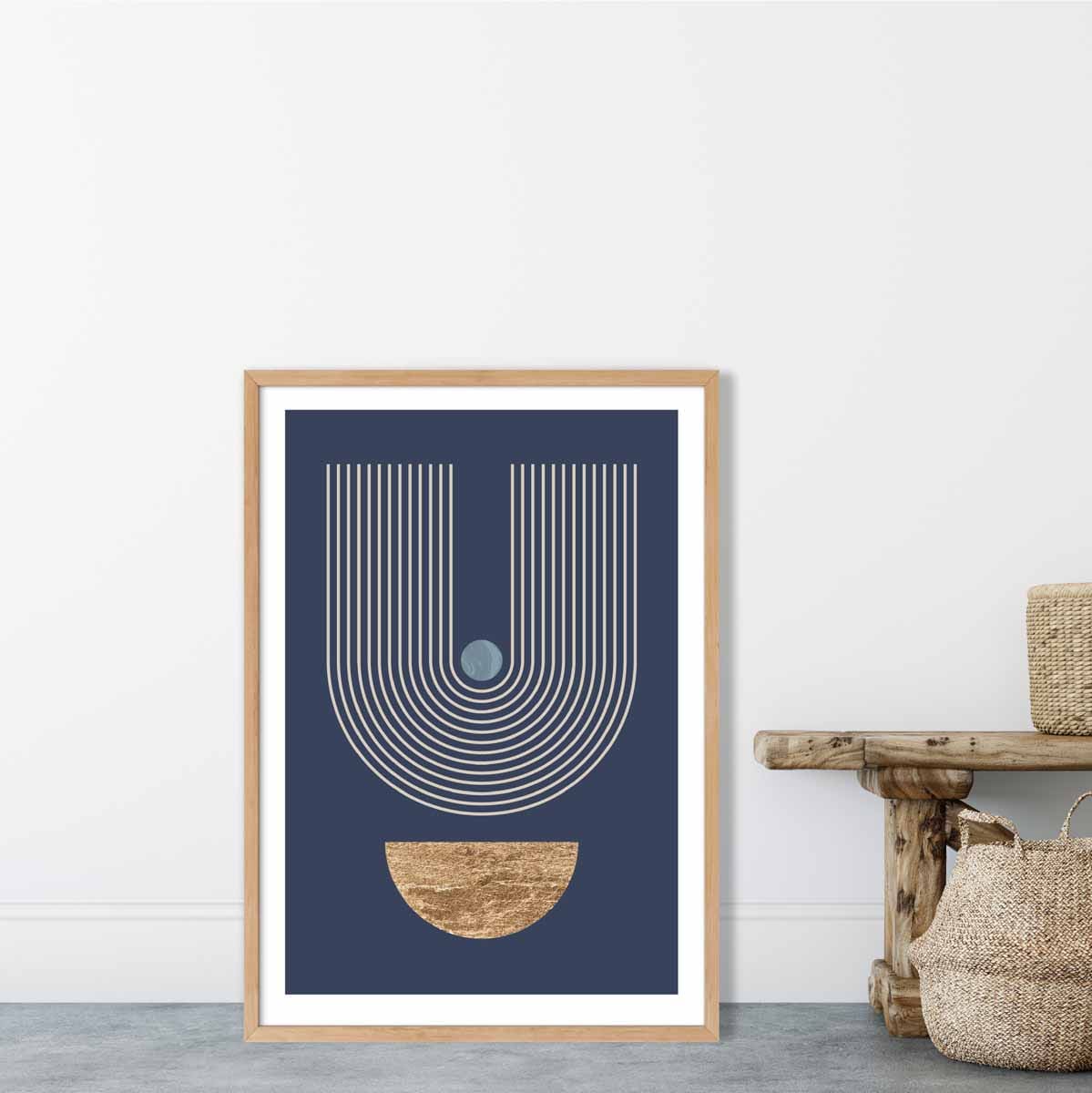 Mid Century Modern Geometric in Blue Gold and Beige No 2