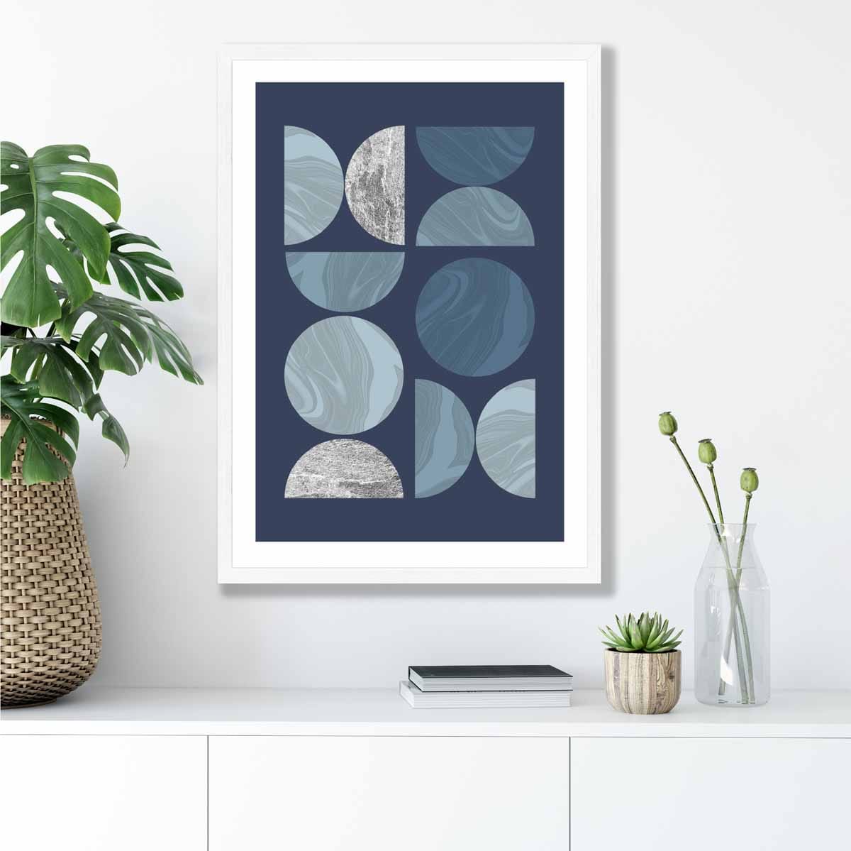 Mid Century Modern Geometric in Navy Blue and Silver No 1