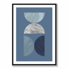 Mid Century Modern Geometric Poster in Navy Blue and Silver No 3