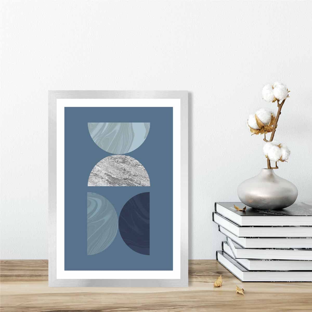 Mid Century Modern Geometric Poster in Navy Blue and Silver No 3