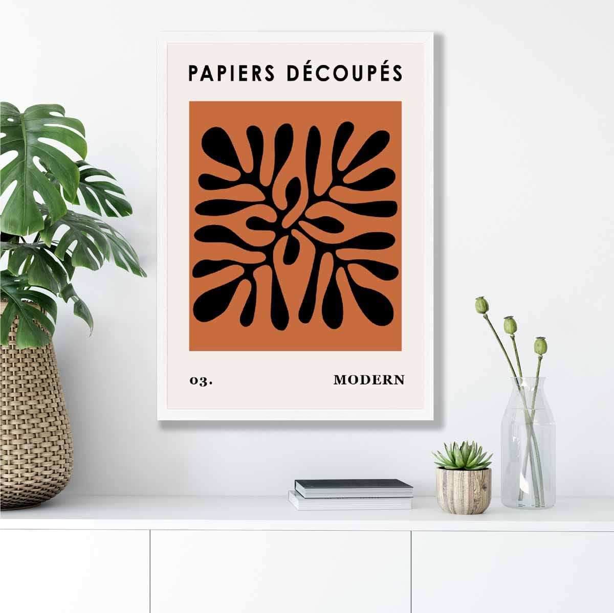 Abstract Floral Poster in Dark Orange and Black No 3