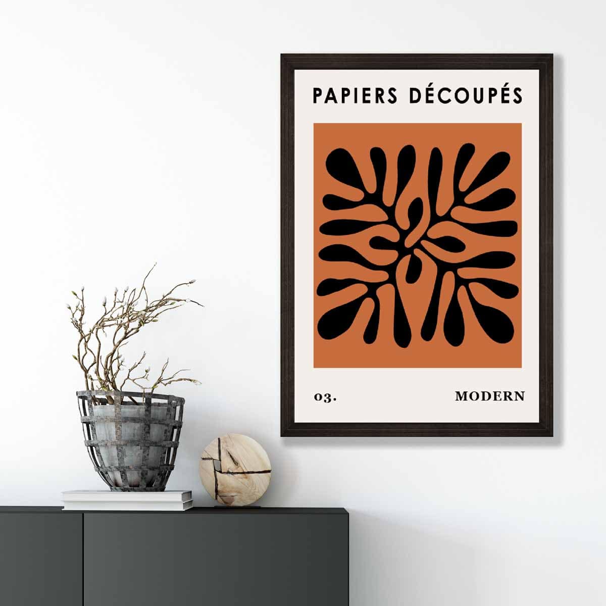Abstract Floral Poster in Dark Orange and Black No 3