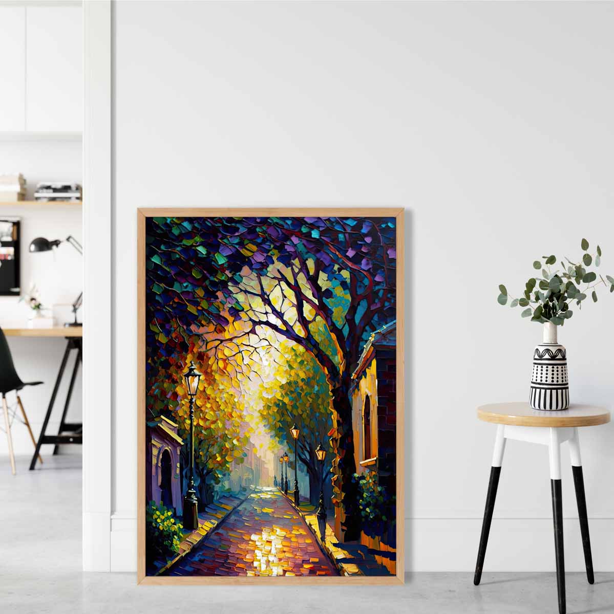 Autumn Twilight Street Palette Knife Painting Art Print No 1