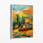 Colourful Landscape with House Abstract Painting Canvas Print with White Float Frame | Artze Wall Art UK