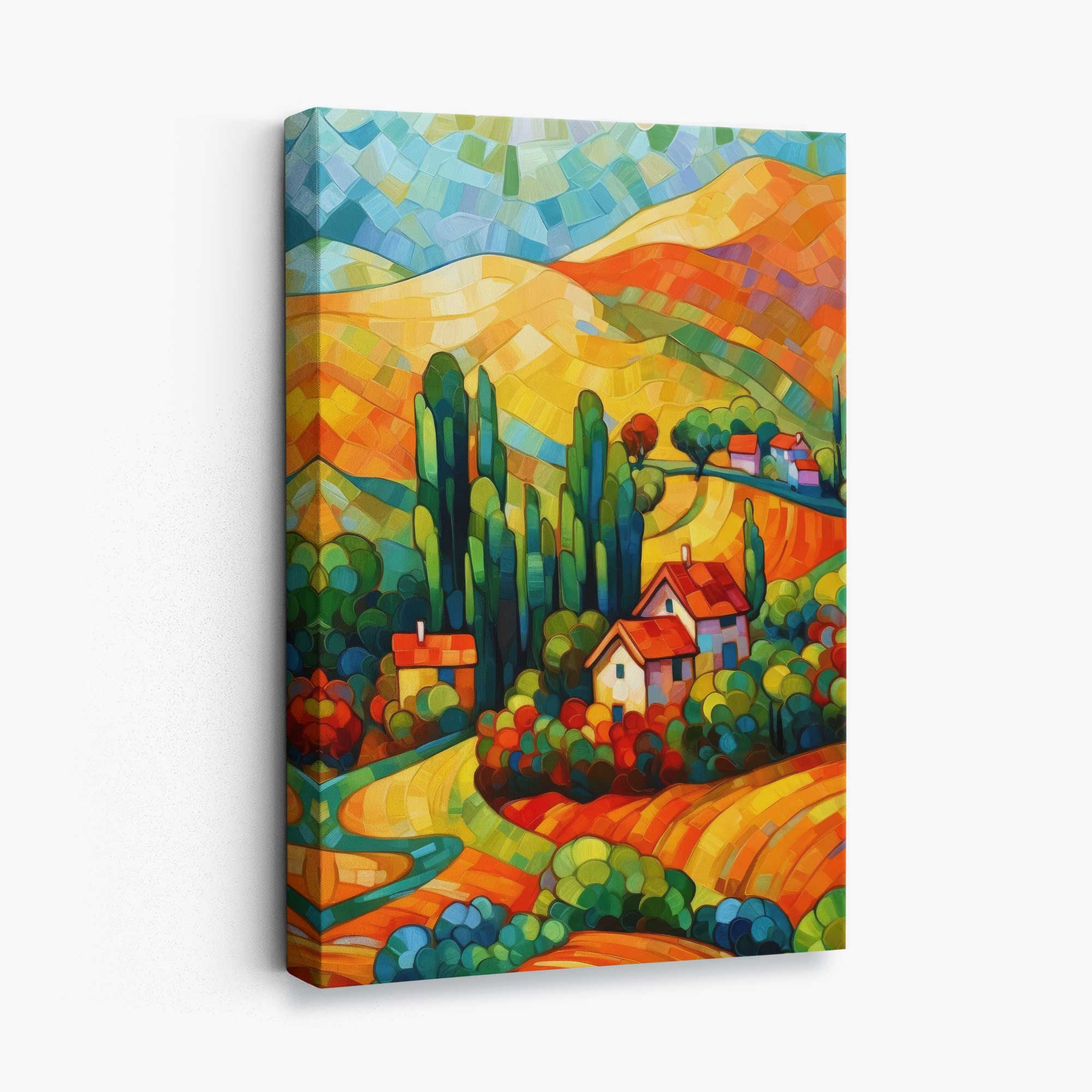 Colourful Landscape with House Abstract Painting Canvas Print | Artze Wall Art UK
