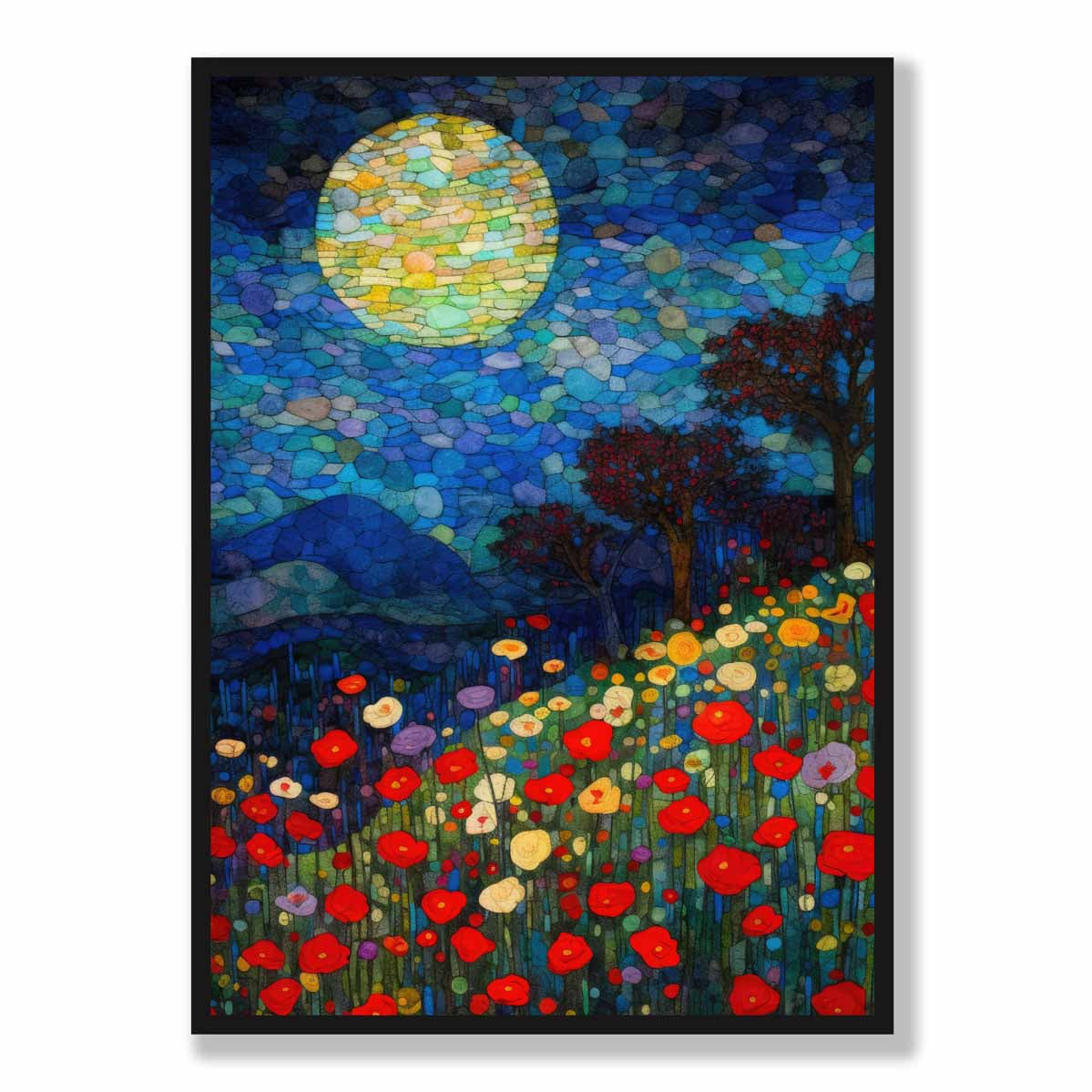 Moonlight Flower Field Abstract Painting Art Print