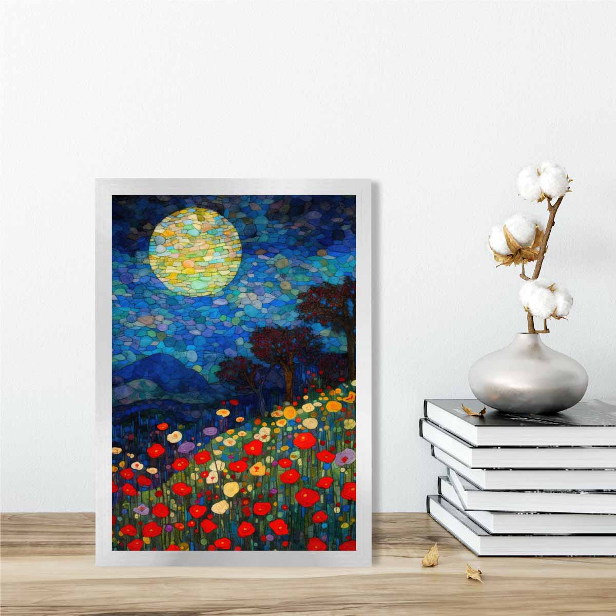 Moonlight Flower Field Abstract Painting Art Print