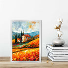 Red Fields Farmhouse Landscape Abstract Painting Art Print