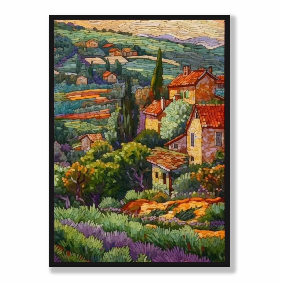 Farmhouse Fields Abstract Mosaic Style Painting Art Print