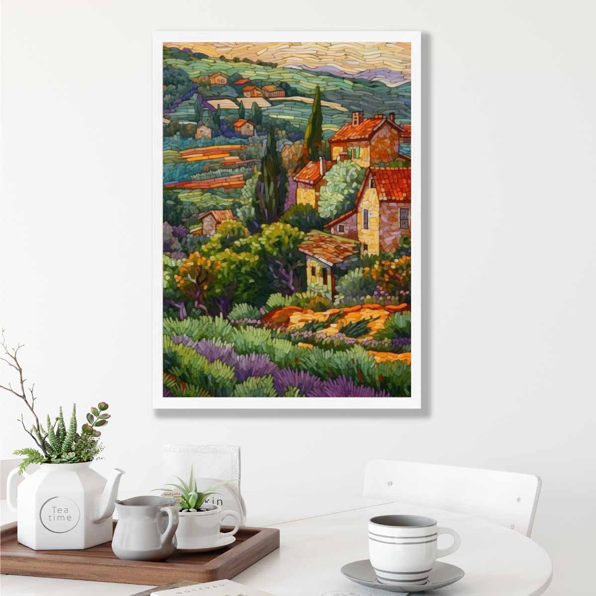 Farmhouse Fields Abstract Mosaic Style Painting Art Print