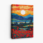 Sunrise Mountains and Poppy Fields Mosaic Abstract Style Painting Canvas Print | Artze Wall Art UK