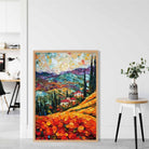 Red Fields and Mountains Palette Knife Abstract Painting Art Print