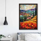 Red Fields and Mountains Palette Knife Abstract Painting Art Print