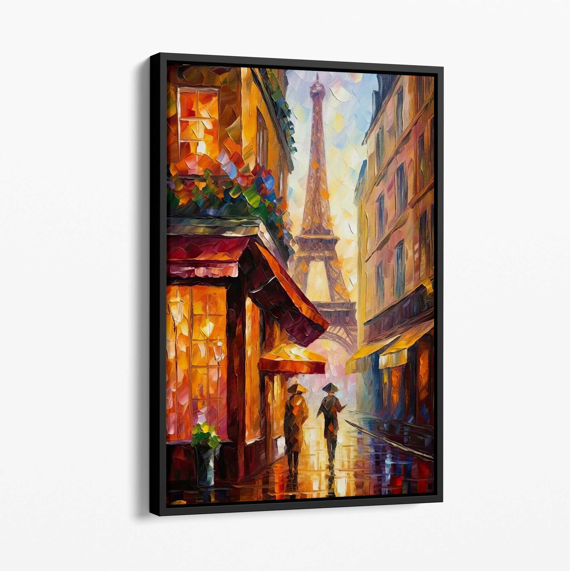 Paris Street Palette Knife Abstract Painting Canvas Print with Black Float Frame | Artze Wall Art UK