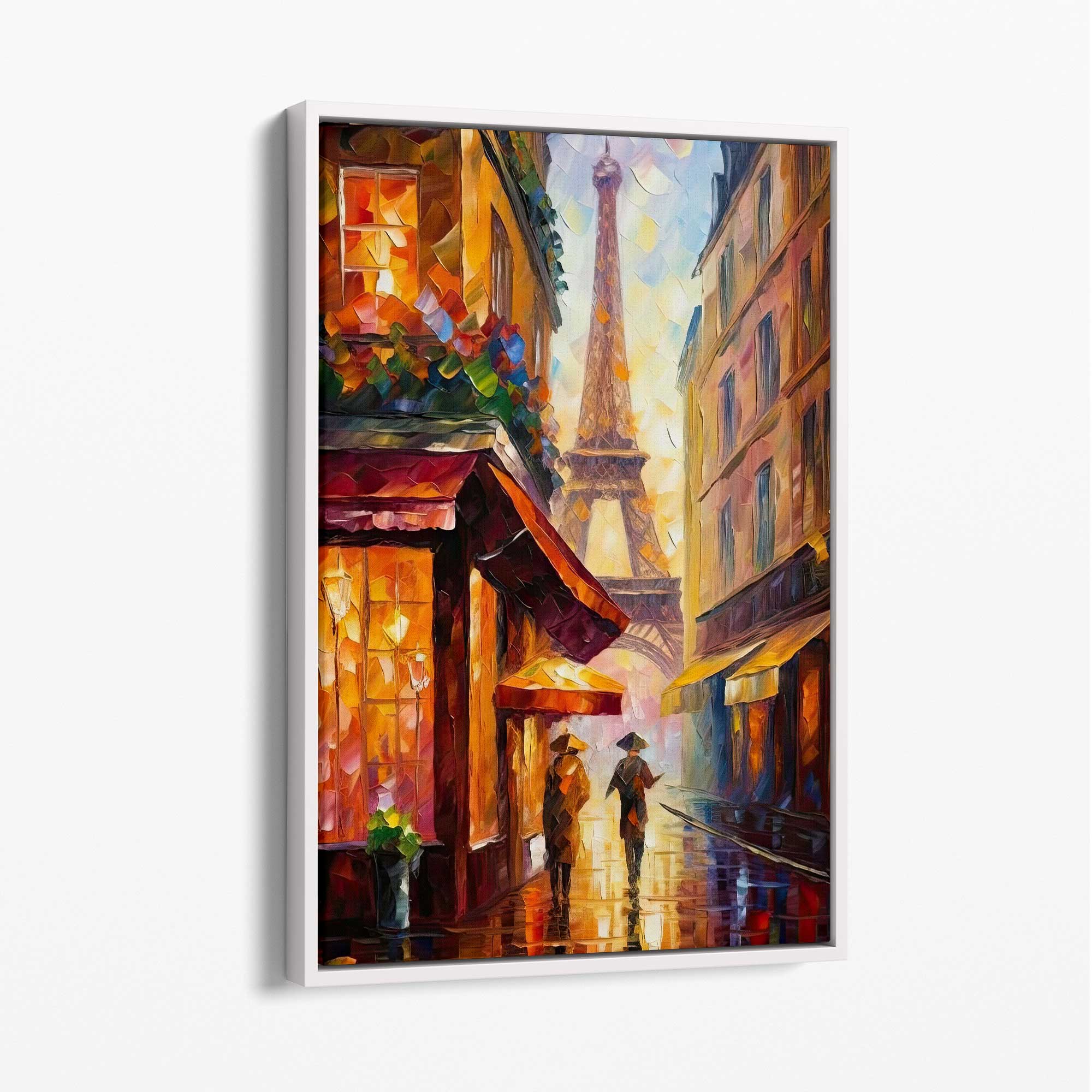 Paris Street Palette Knife Abstract Painting Canvas Print with White Float Frame | Artze Wall Art UK