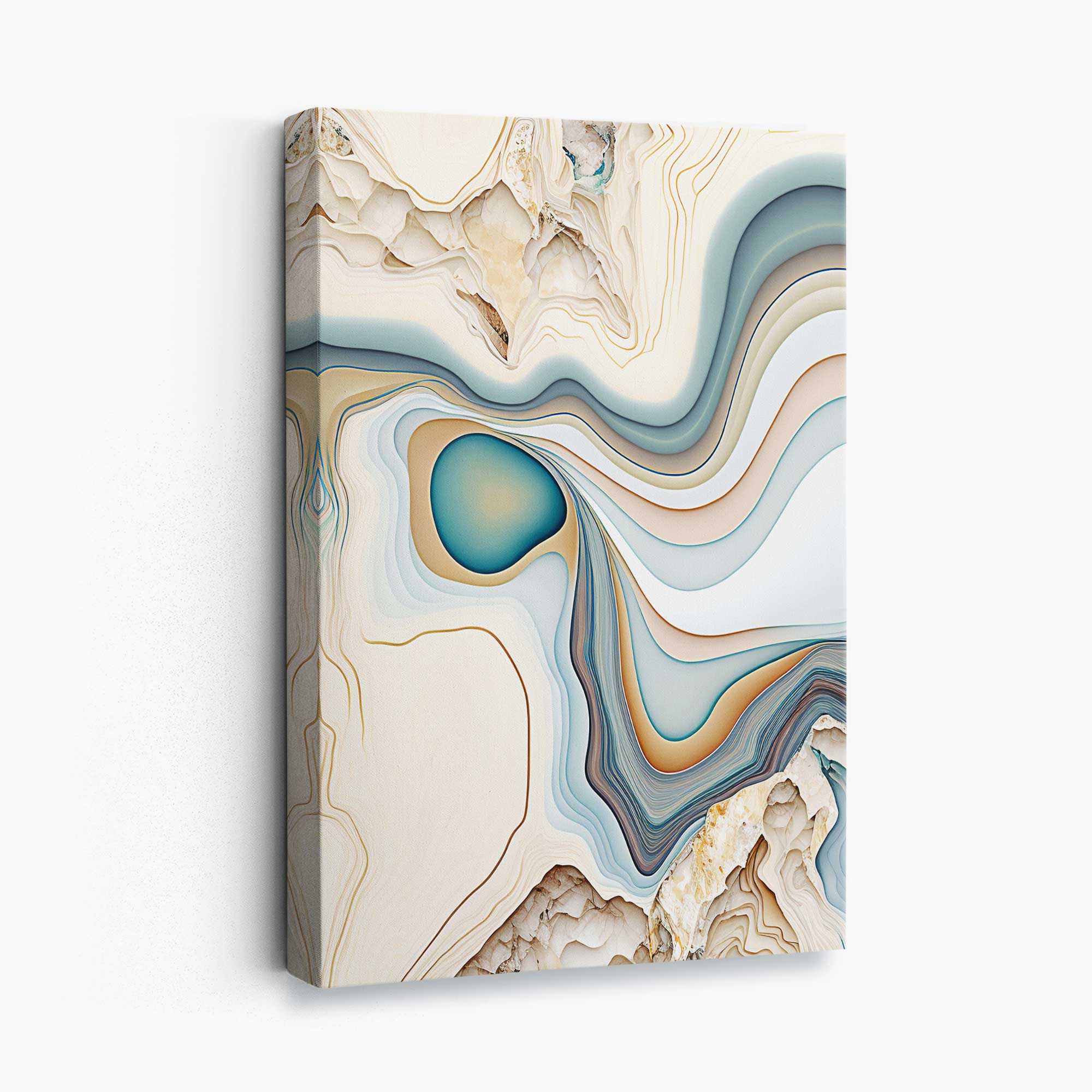 Abstract Contemporary Canvas Print in Beige and Blue No 1 | Artze Wall Art UK