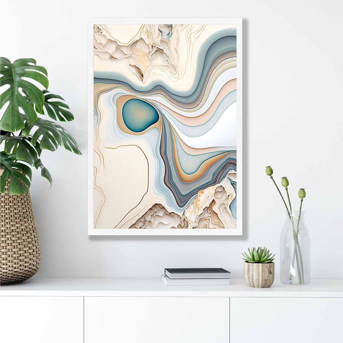 Abstract Contemporary Art Print in Beige and Blue No 1