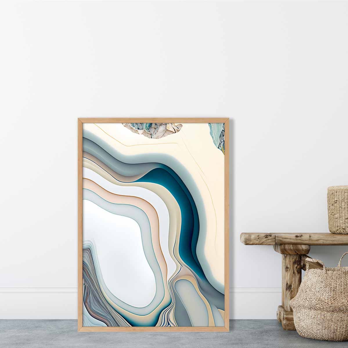 Abstract Contemporary Art Print in Beige and Blue No 2