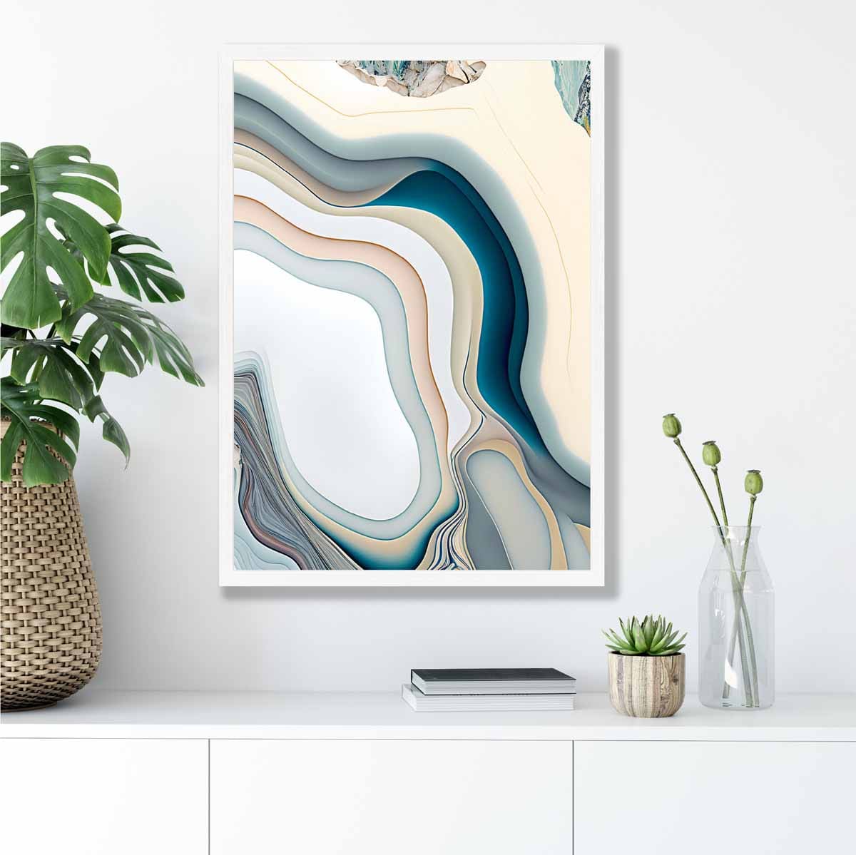 Abstract Contemporary Art Print in Beige and Blue No 2
