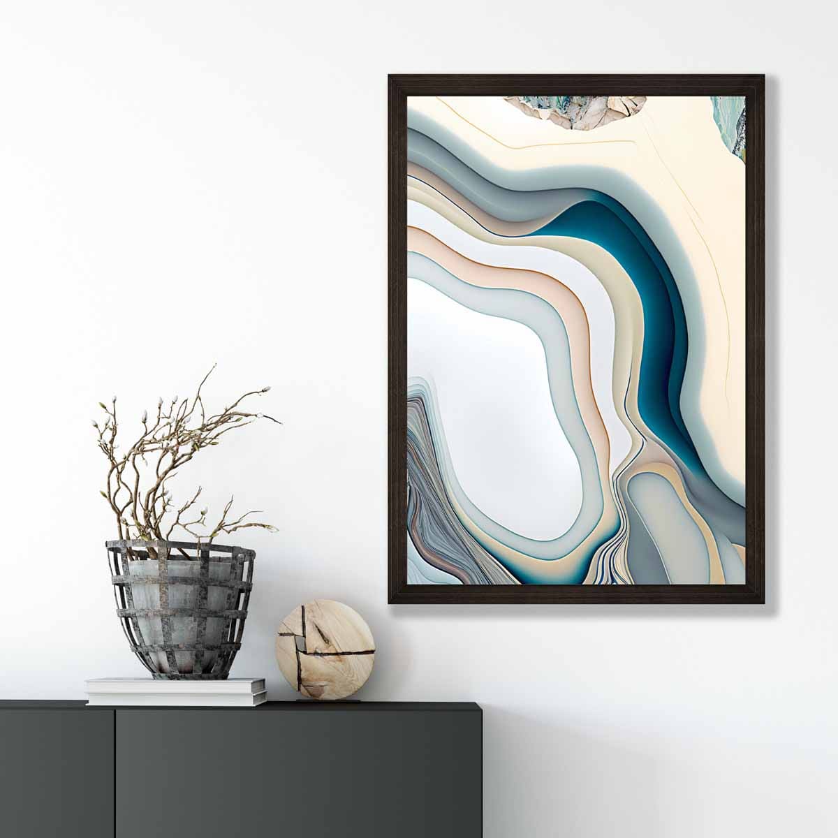 Abstract Contemporary Art Print in Beige and Blue No 2