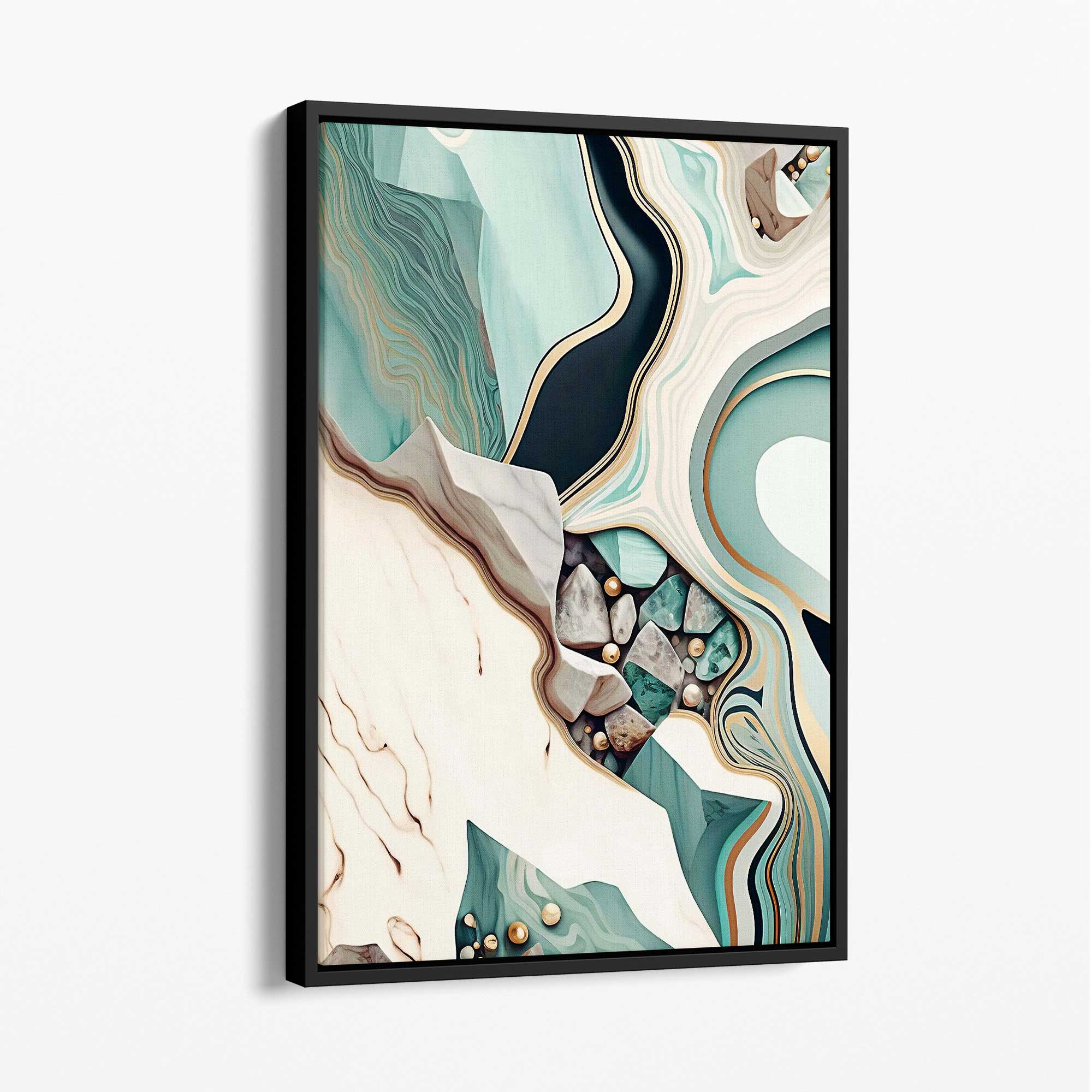 Abstract Contemporary Canvas in Beige and Green No 1 with Black Float Frame | Artze Wall Art UK