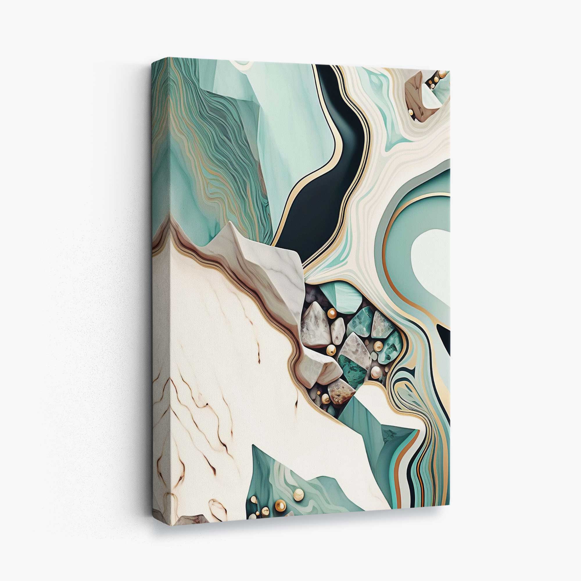 Abstract Contemporary Canvas in Beige and Green No 1 | Artze Wall Art UK