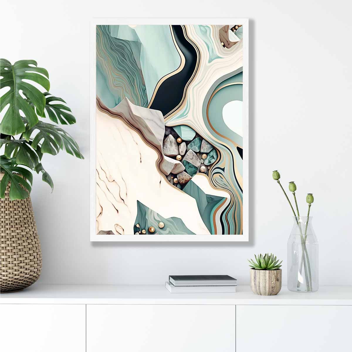 Abstract Contemporary Poster in Beige and Green No 1