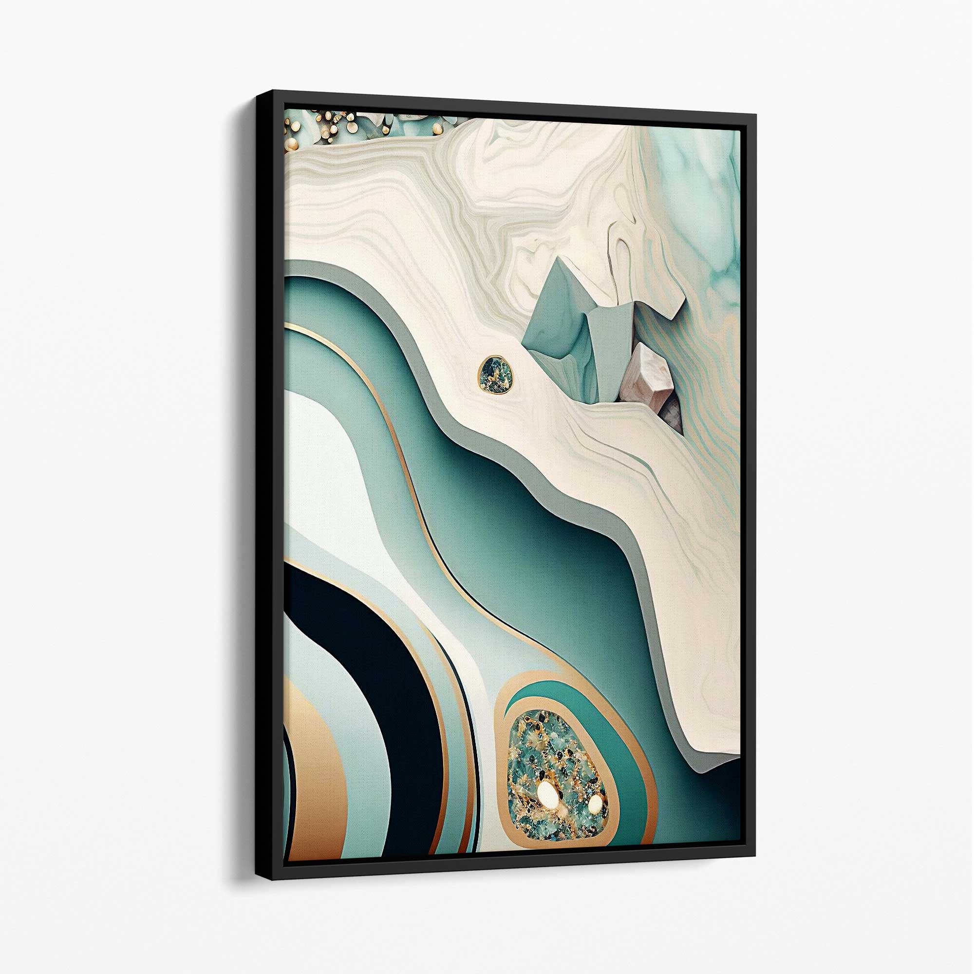 Abstract Contemporary Canvas in Beige and Green No 2 with Black Float Frame | Artze Wall Art UK