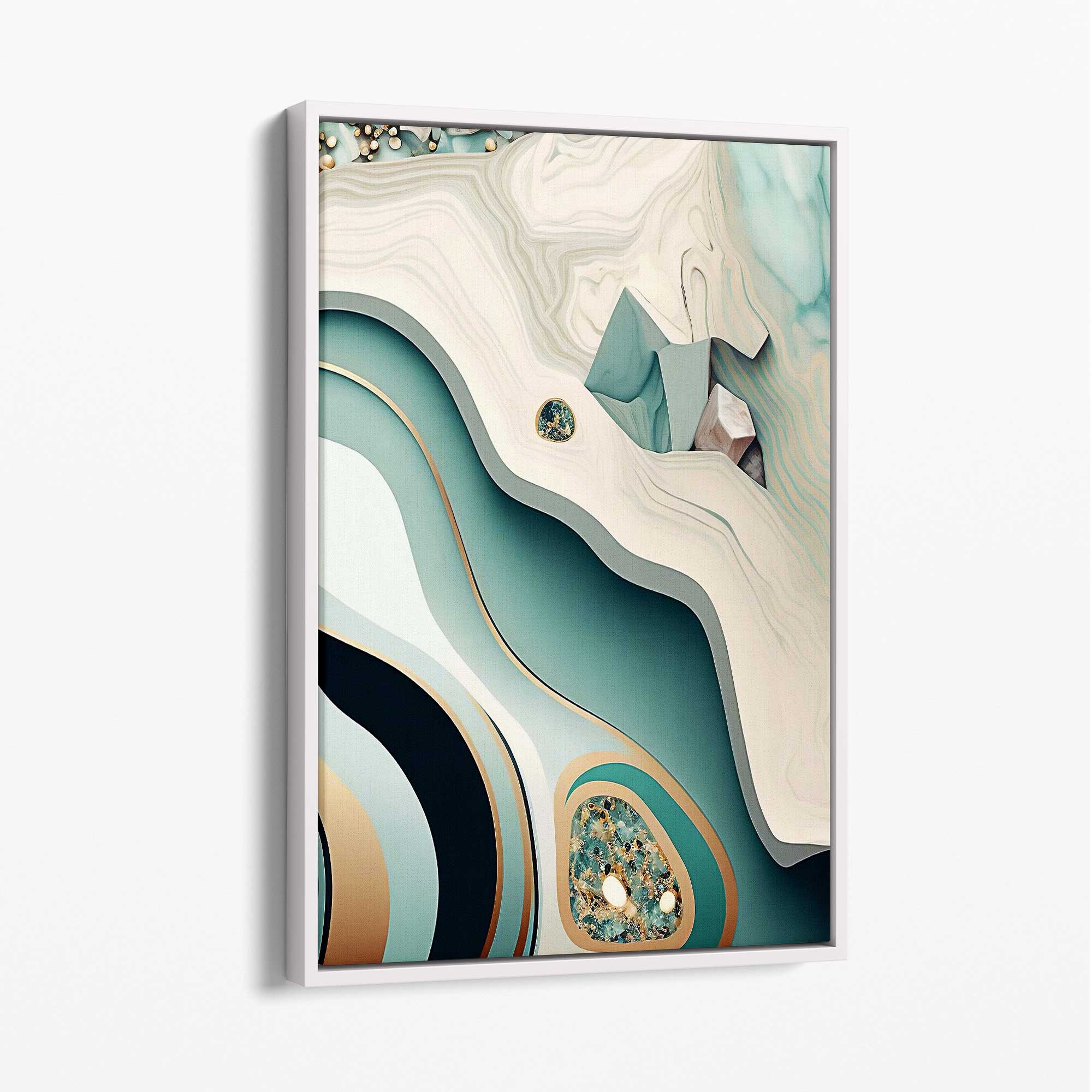 Abstract Contemporary Canvas in Beige and Green No 2 with White Float Frame | Artze Wall Art UK