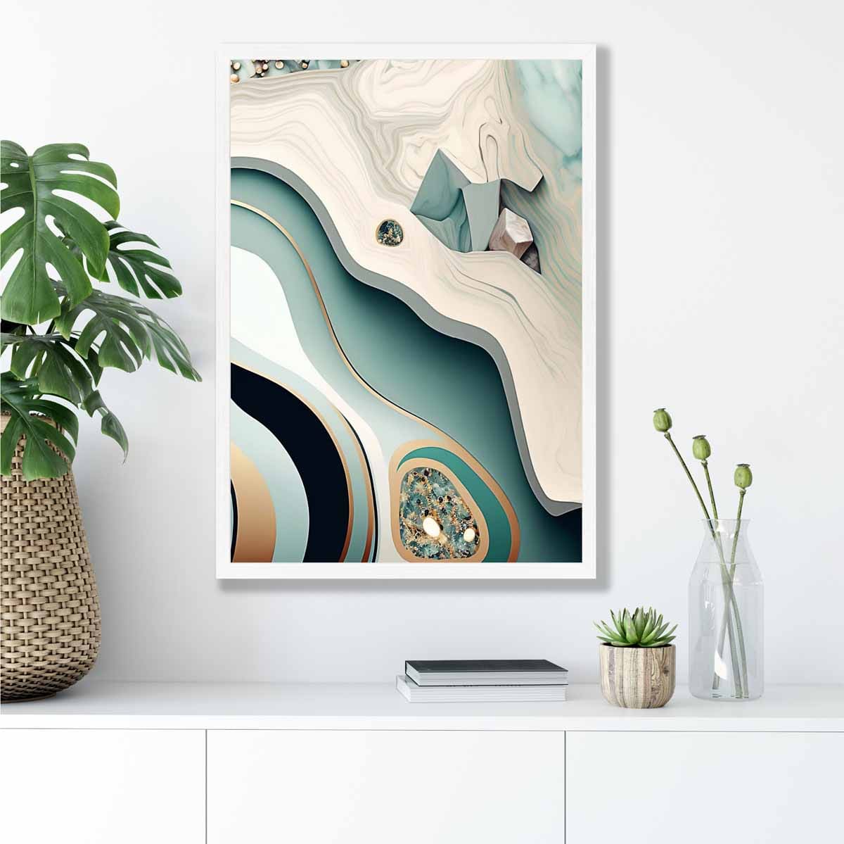 Abstract Contemporary Poster in Beige and Green No 2
