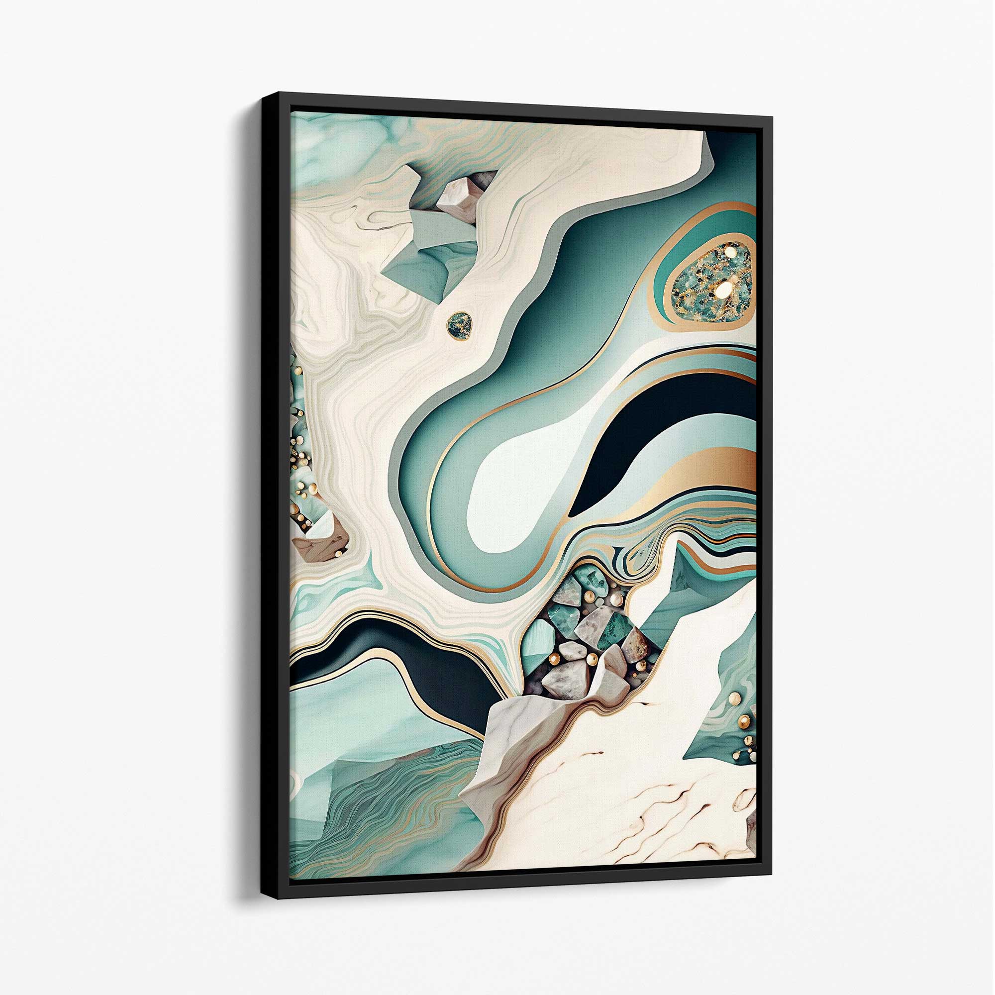 Abstract Contemporary Canvas in Beige and Green No 3 with Black Float Frame | Artze Wall Art UK