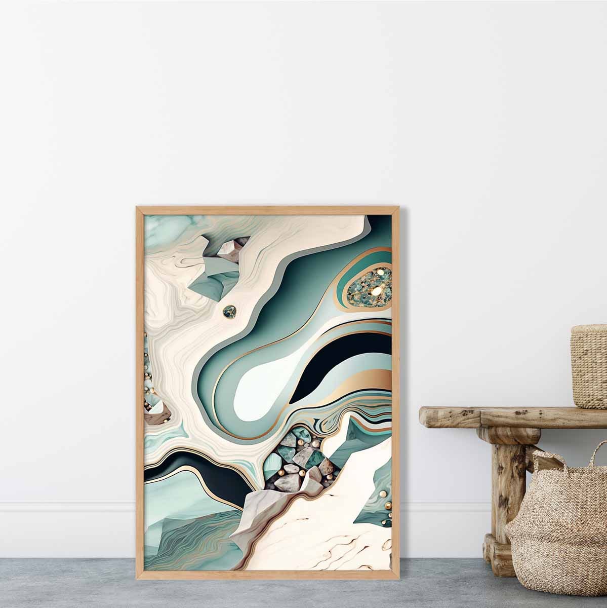 Abstract Contemporary Poster in Beige and Green No 3