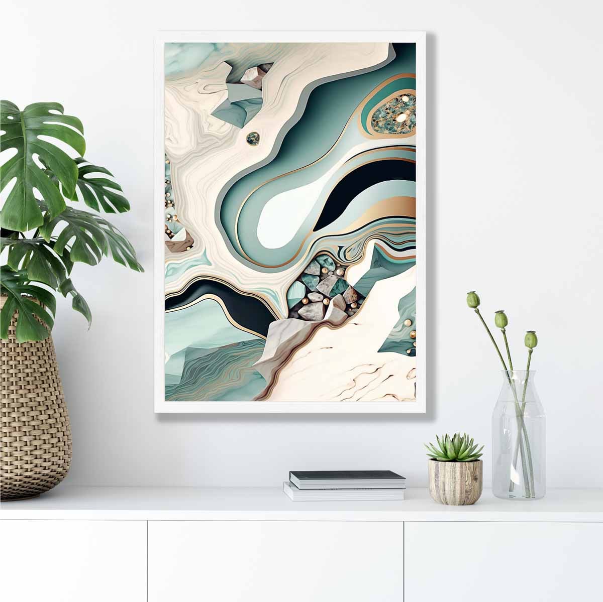 Abstract Contemporary Poster in Beige and Green No 3
