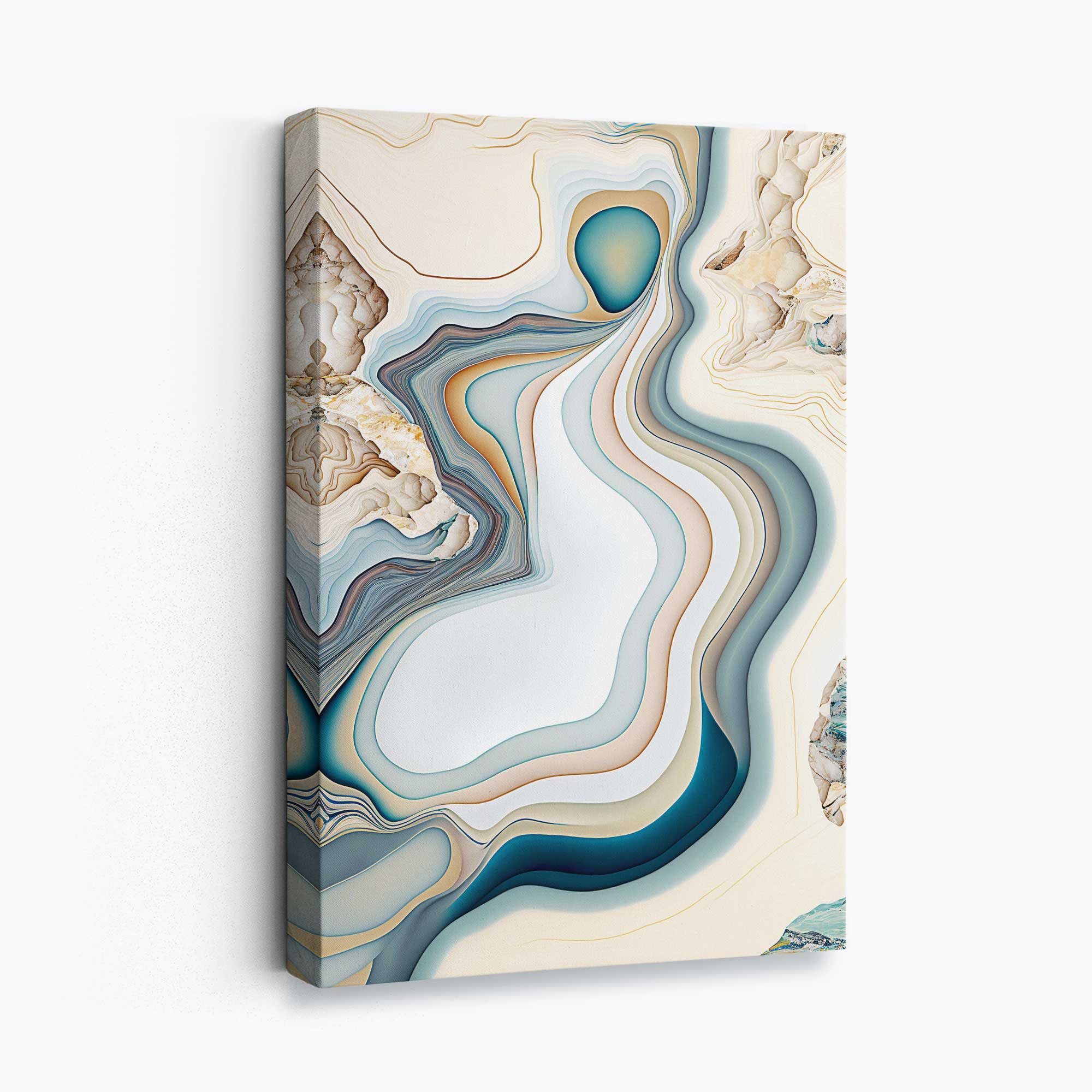 Abstract Contemporary Canvas Print in Beige and Blue No 3 | Artze Wall Art UK