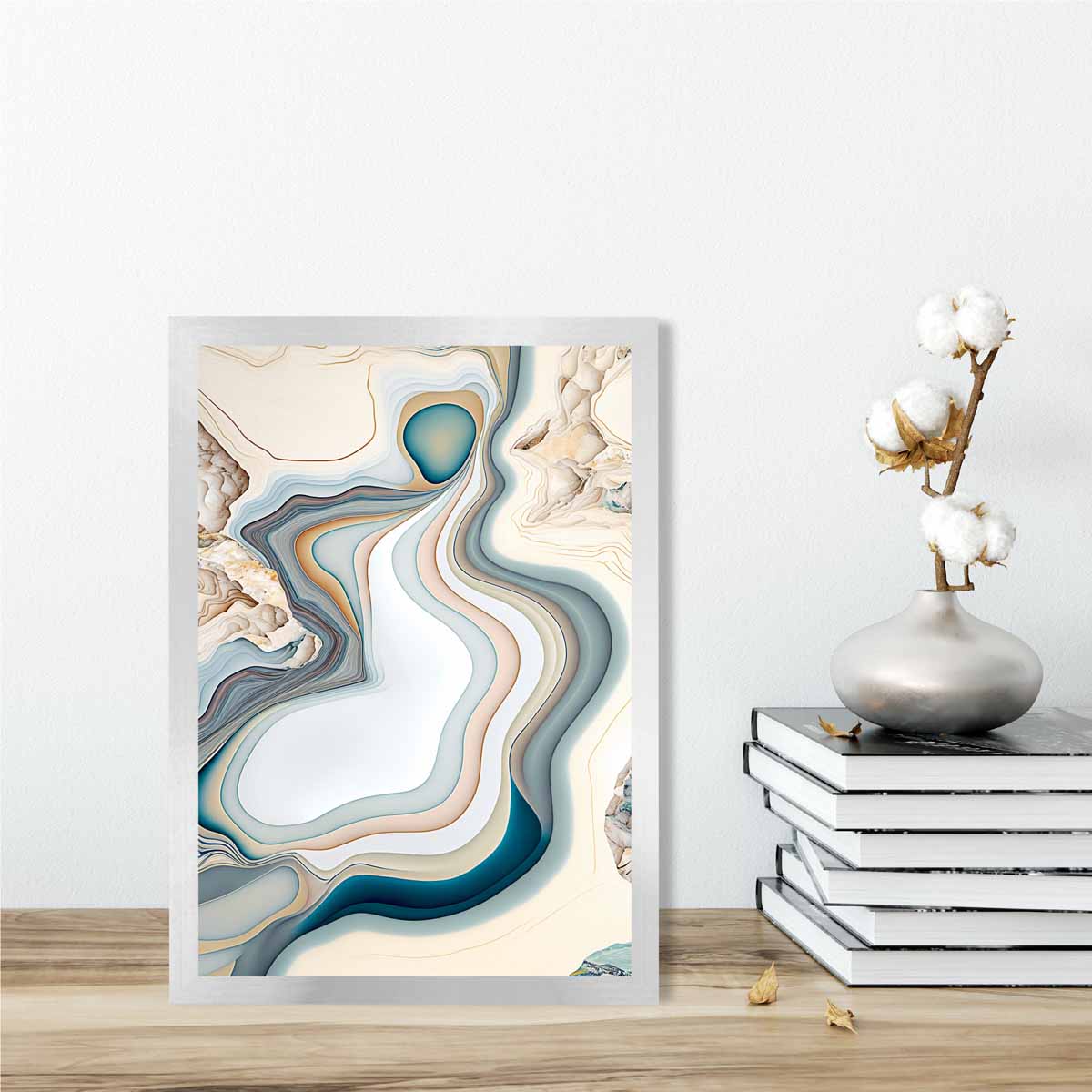 Abstract Contemporary Art Print in Beige and Blue No 3
