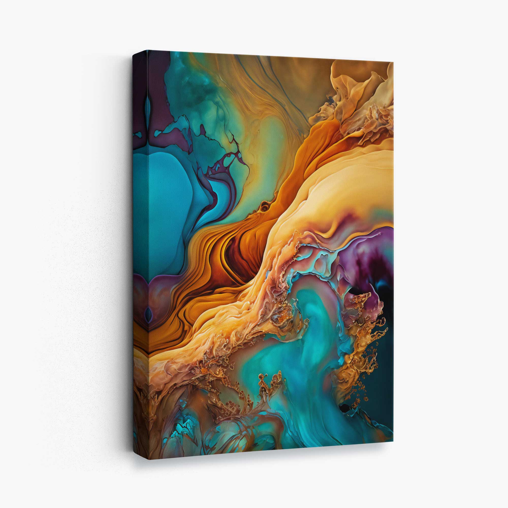 Abstract Fluid Canvas Prints in Blue and Orange No 1 | Artze Wall Art UK