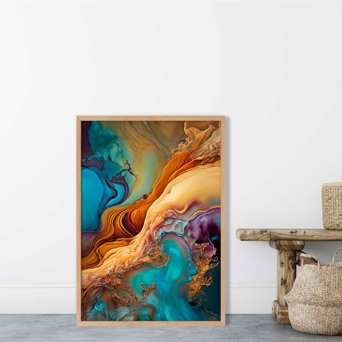 Abstract Fluid Art Prints in Blue and Orange No 1