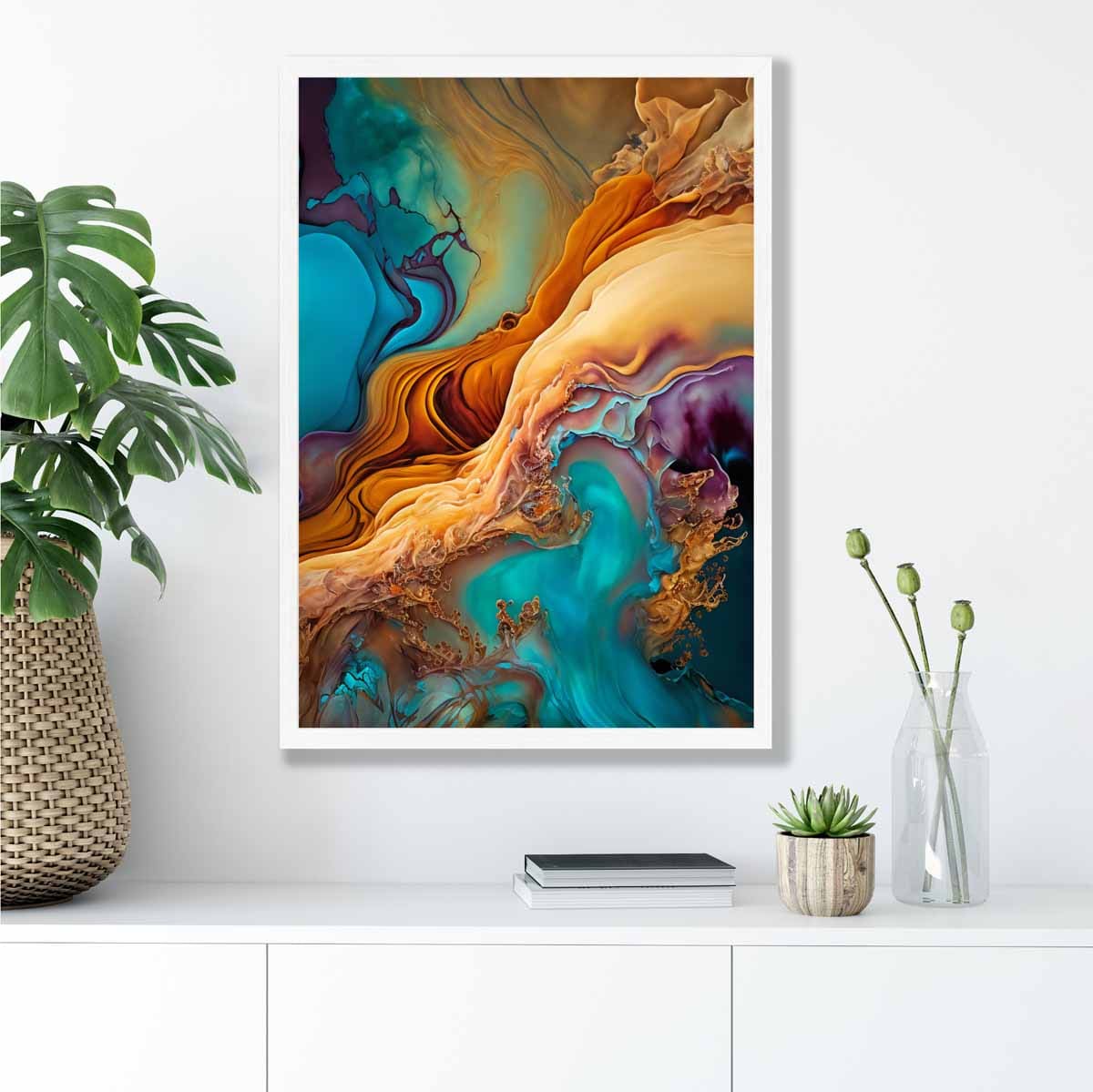 Abstract Fluid Art Prints in Blue and Orange No 1