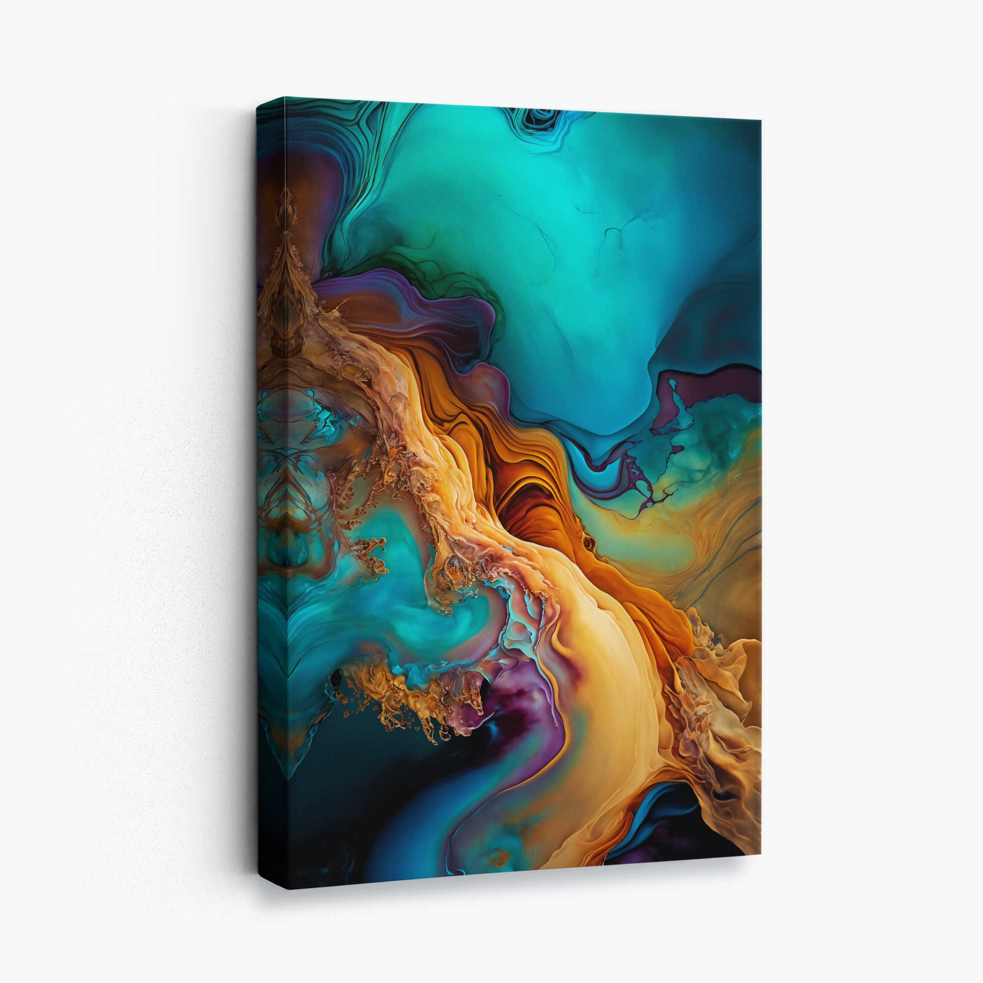 Abstract Fluid Canvas Prints in Blue and Orange No 2 | Artze Wall Art UK