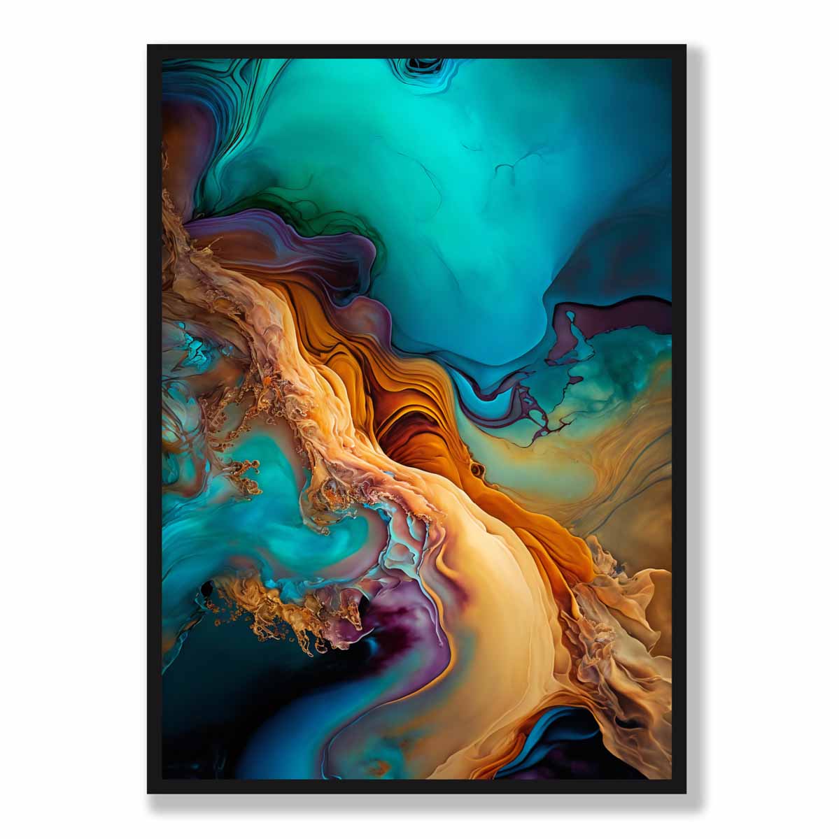 Abstract Fluid Art Prints in Blue and Orange No 2