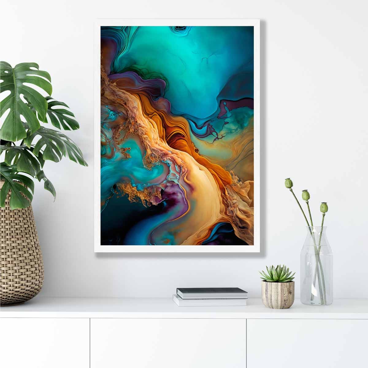Abstract Fluid Art Prints in Blue and Orange No 2
