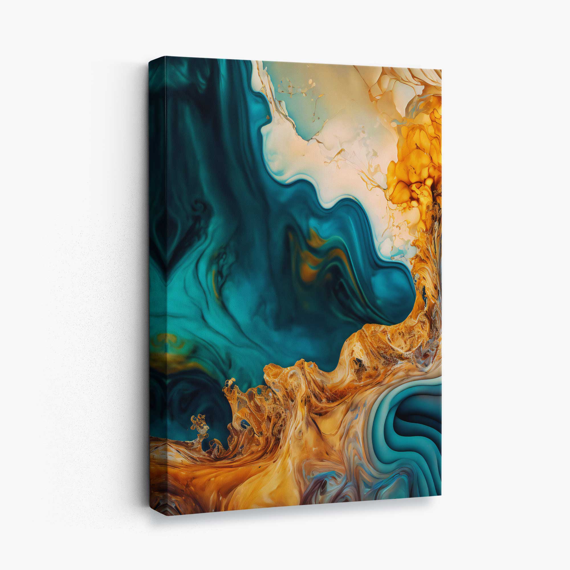 Abstract Fluid Canvas Prints in Blue and Orange No 3 | Artze Wall Art UK