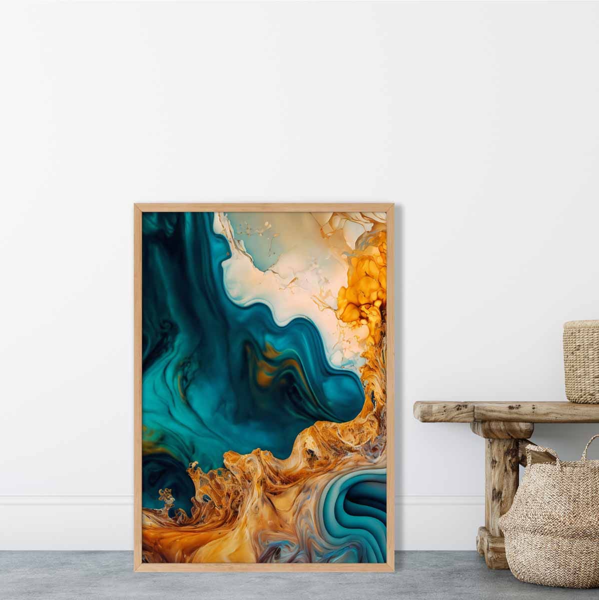 Abstract Fluid Art Prints in Blue and Orange No 3