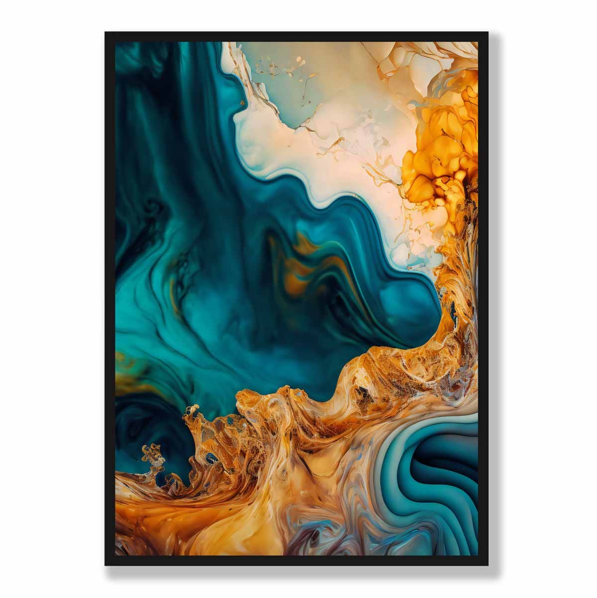 Abstract Fluid Art Prints in Blue and Orange No 3