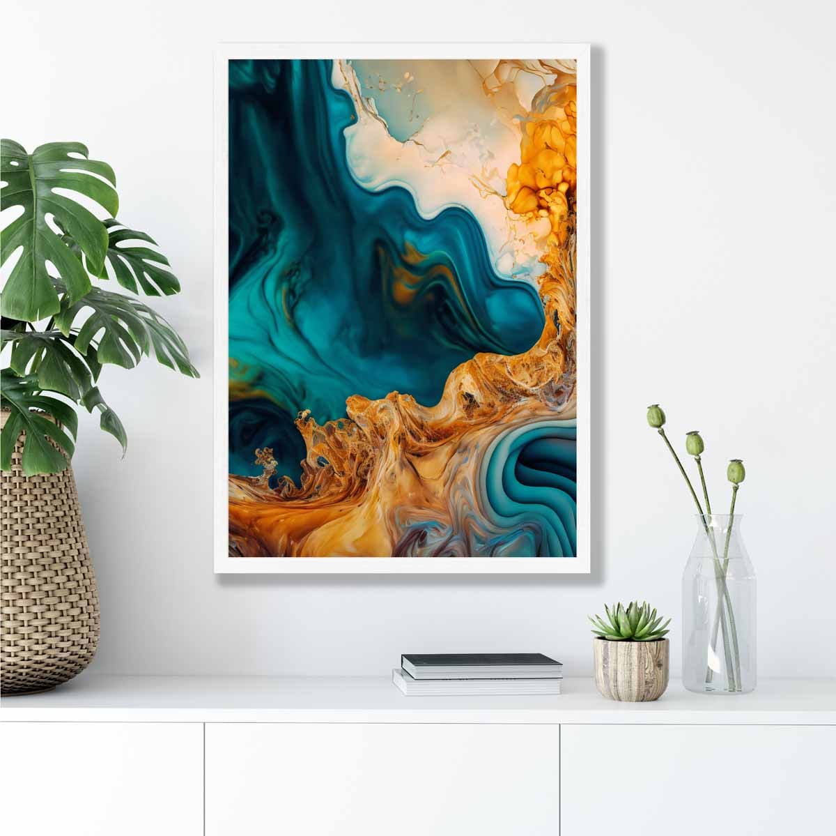 Abstract Fluid Art Prints in Blue and Orange No 3